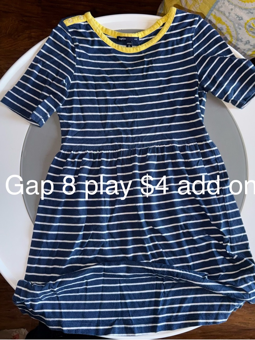 Gap Navy and White Striped Kids Dress with Yellow Trim